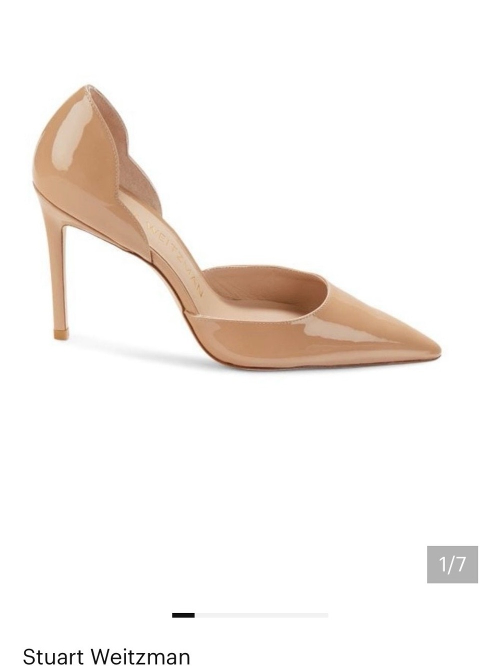 Stuart Weitzman Nude Patent Pointed D'Orsay Pump. NEW WOT